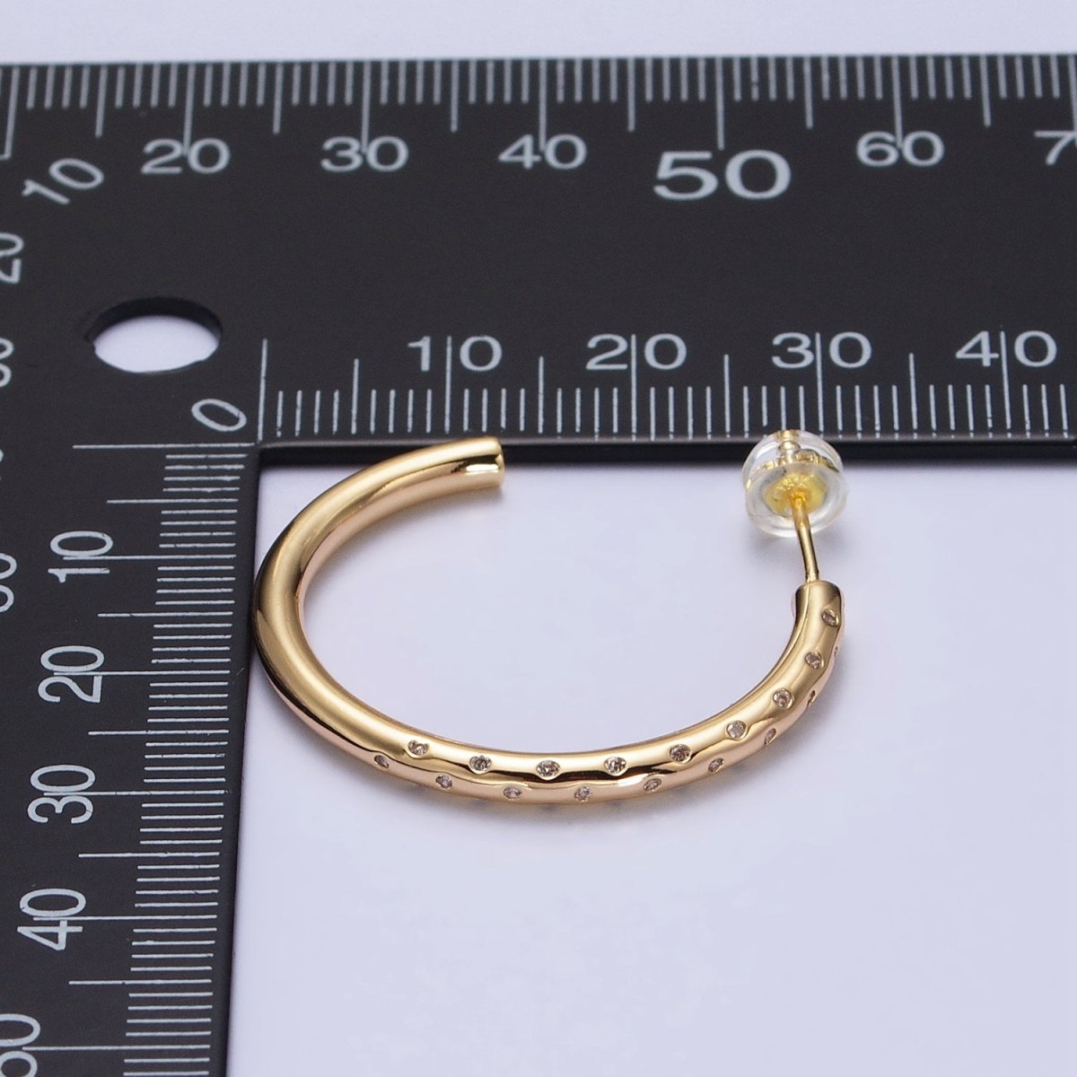 CZ Gold Tube Hoop Earring Silver Micro Pave Stone Earring Minimalist Jewelry AB741 AB749 - DLUXCA