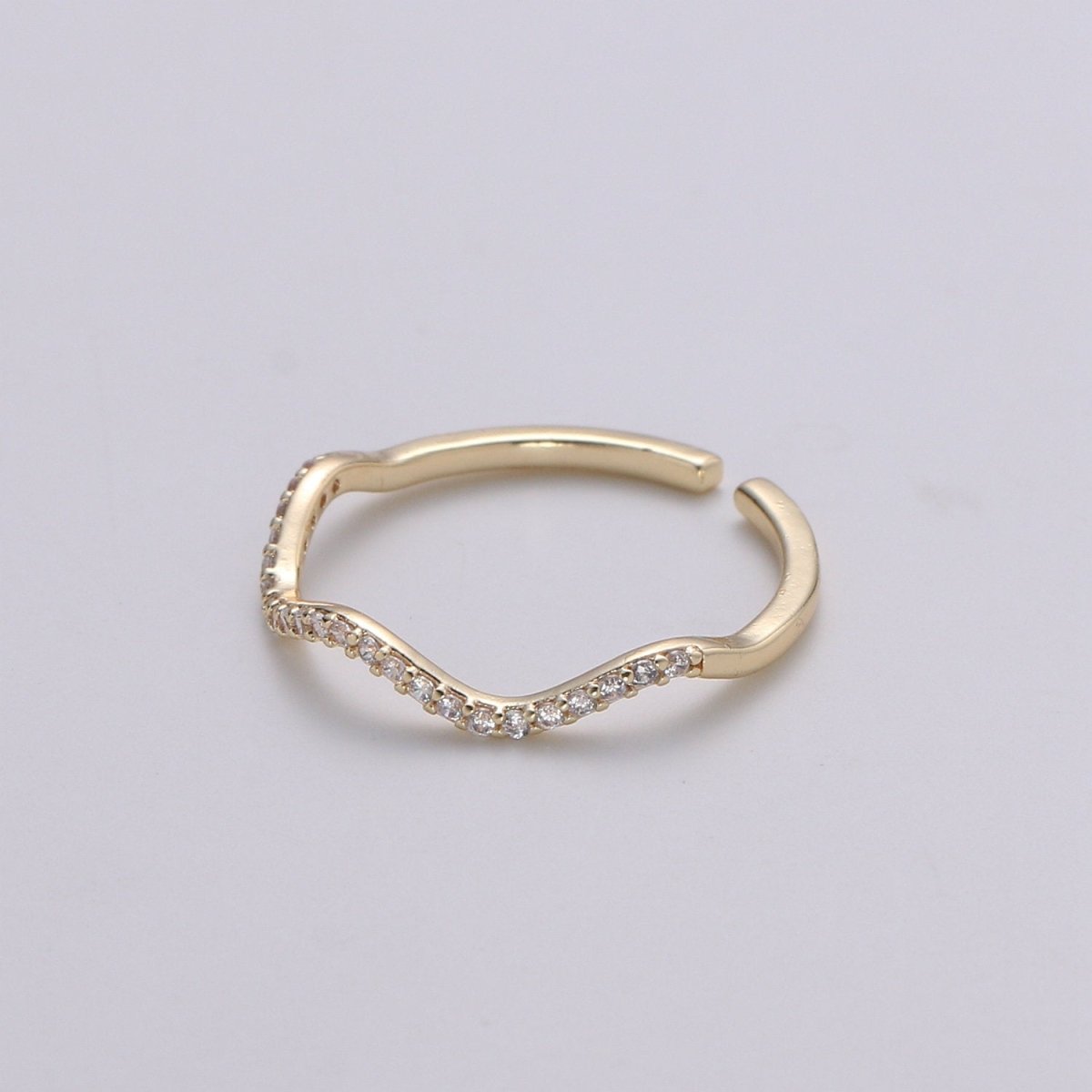 Cz Gold wave ring, Micro Pave Open Ring Gold Vermeil ring, Dainty wave ring, Ocean ring, Micro Pave Stacking rings, Beach ring gold wave | R-123 - DLUXCA