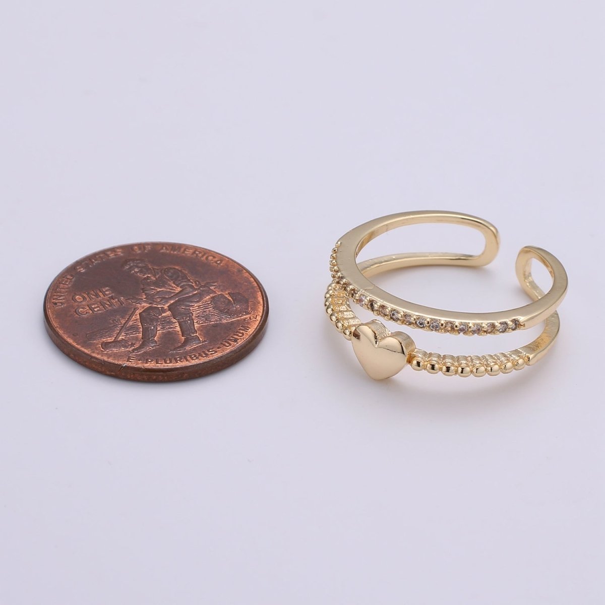 Cz Heart Ring Adjustable Ring, Double Band Ring, Wholesale Ring, Gold Jewelry gift for Valentine Ring-279 - DLUXCA