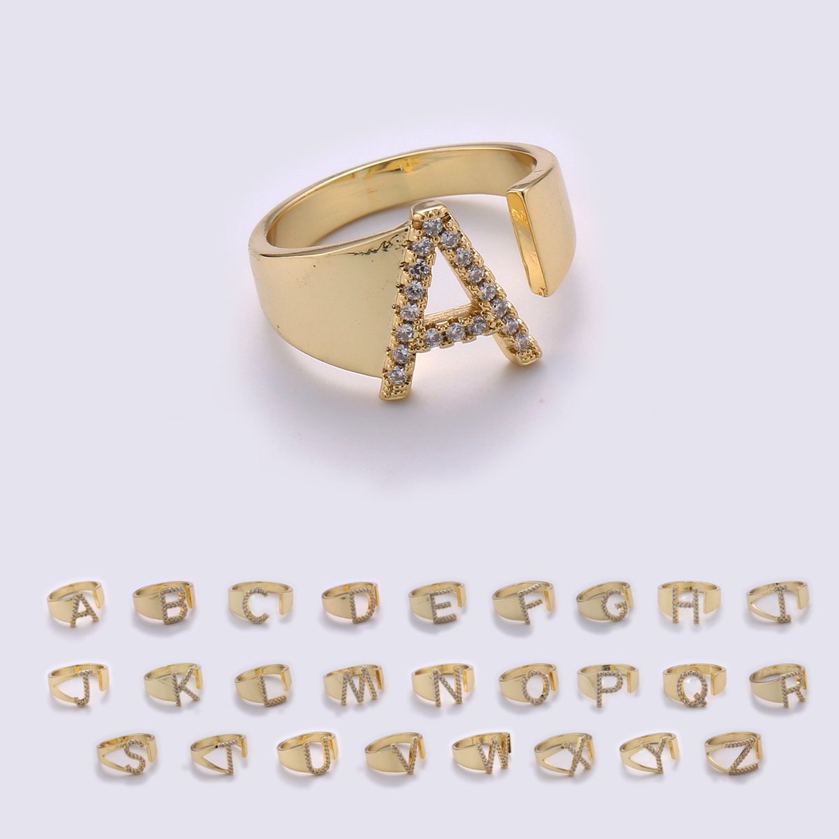 Cz Initial Gold Ring Alphabet Ring Gold Stacking Ring Adjustable Ring Letter Ring Vintage Gold Rings Initial Ring Thumb Ring Open Ring R 396 R 421