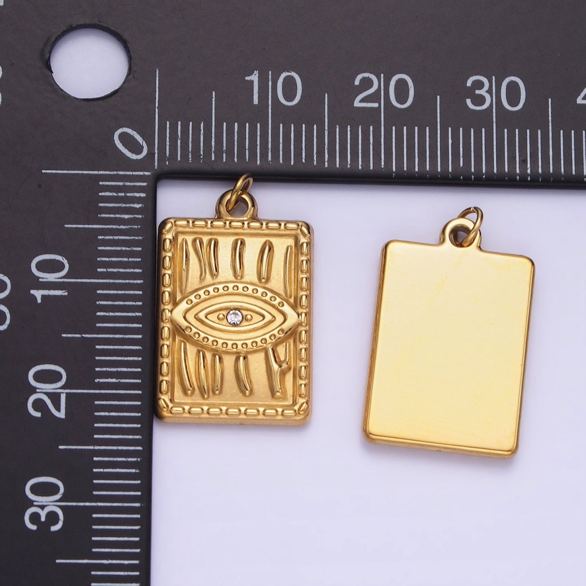 CZ Micro Pave Evil Eye On Rectangle Shape Pendant Stainless Steel Tag Charm P1376 - DLUXCA