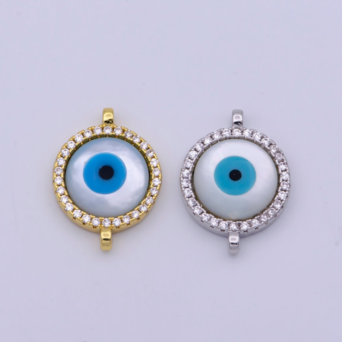 CZ Micro Pave Evil Eye Round Connector with Cubic Zirconia Link Space Connector Bracelet Component 18x13mm F-136 F-137 - DLUXCA