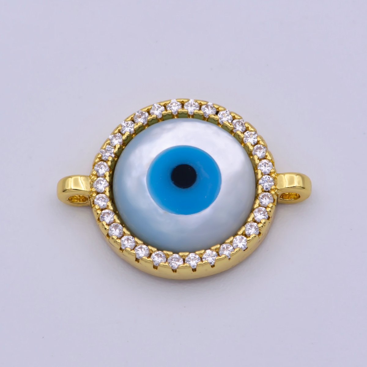 CZ Micro Pave Evil Eye Round Connector with Cubic Zirconia Link Space Connector Bracelet Component 18x13mm F-136 F-137 - DLUXCA