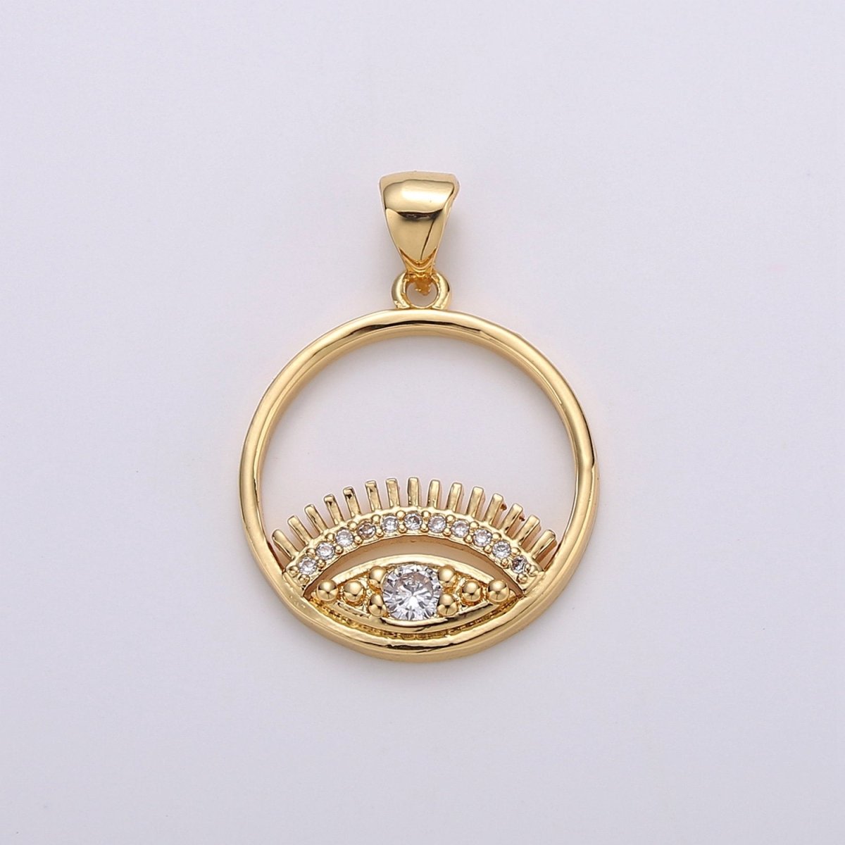 CZ Micro Pave Eye Charm, Cubic Zirconia Eyelashes Charm Pendant in gold I-742 - DLUXCA