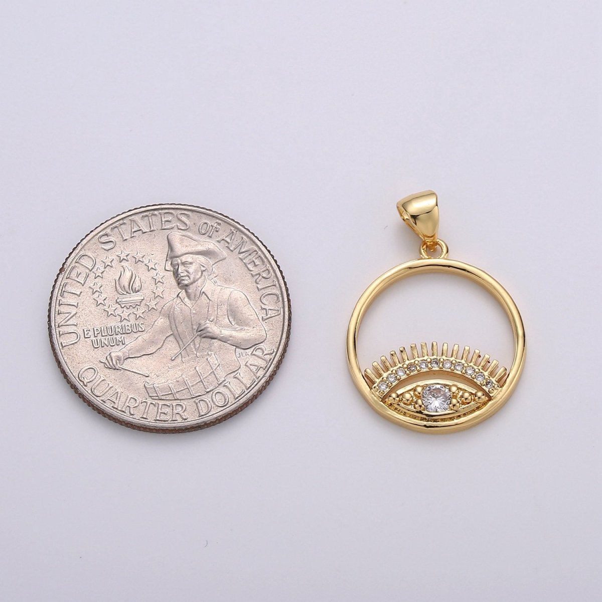 CZ Micro Pave Eye Charm, Cubic Zirconia Eyelashes Charm Pendant in gold I-742 - DLUXCA