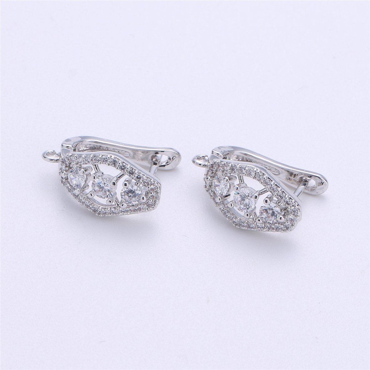 CZ Micro Pave Gold, Silver Latch Back Earring, Leverback ear wires open Link earrings 14k gold filled earring lead free nickel free K-316 - DLUXCA