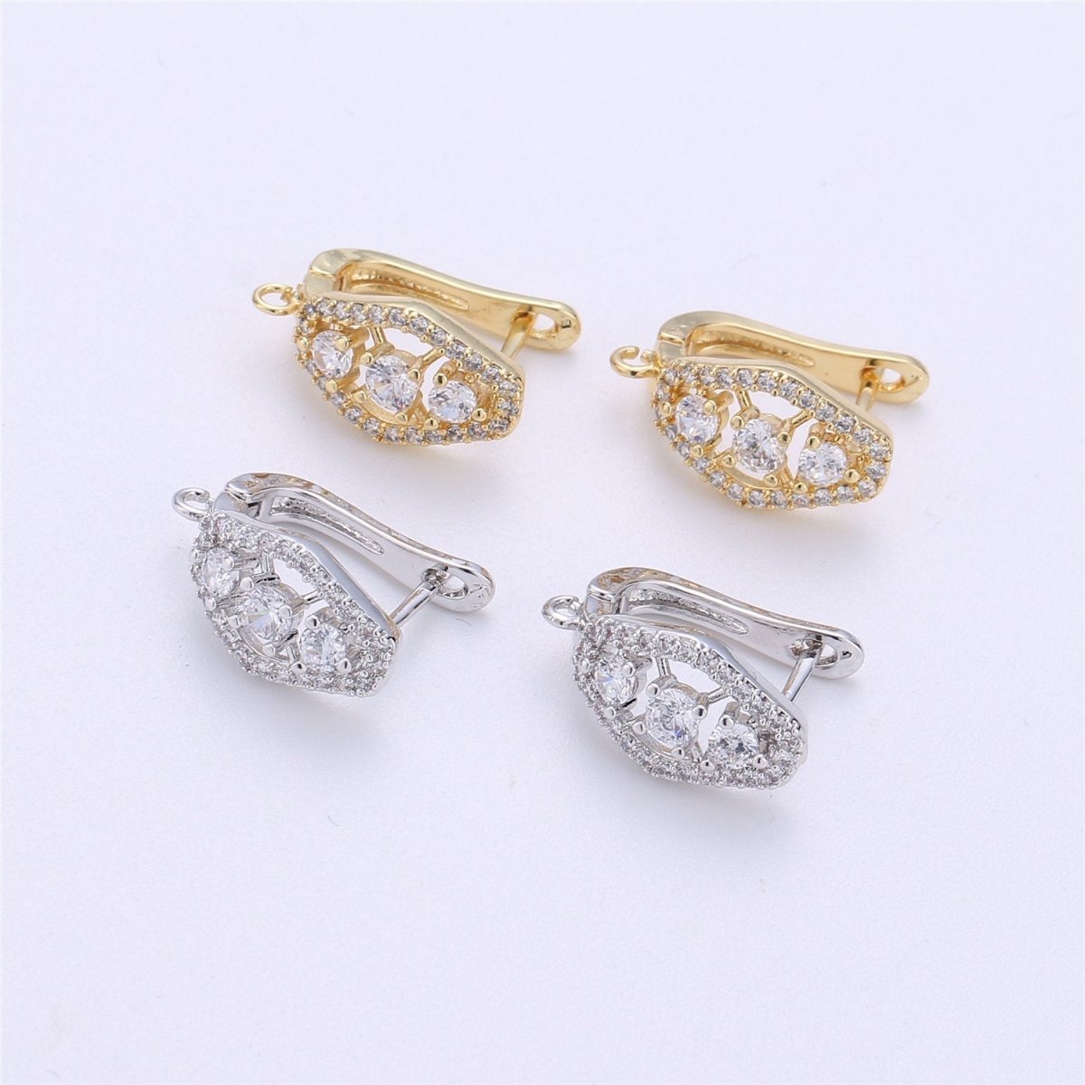 CZ Micro Pave Gold, Silver Latch Back Earring, Leverback ear wires open Link earrings 14k gold filled earring lead free nickel free K-316 - DLUXCA