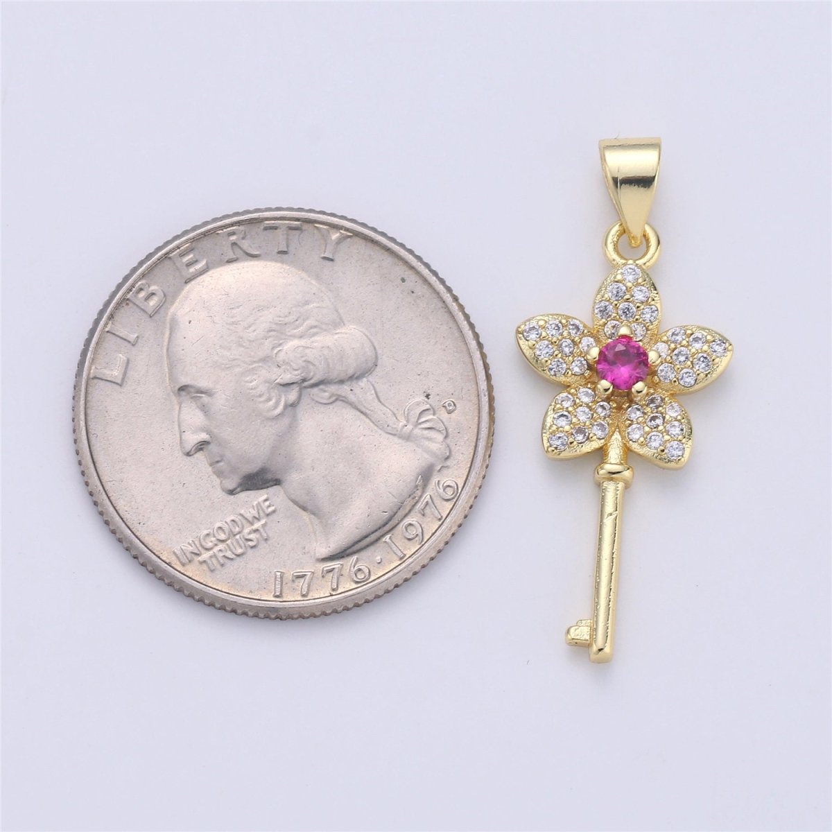 CZ Micro Pave Key Pendants, Gold Key Charm Cubic Zirconia Necklace Bracelet Earring CharmI-357 - DLUXCA