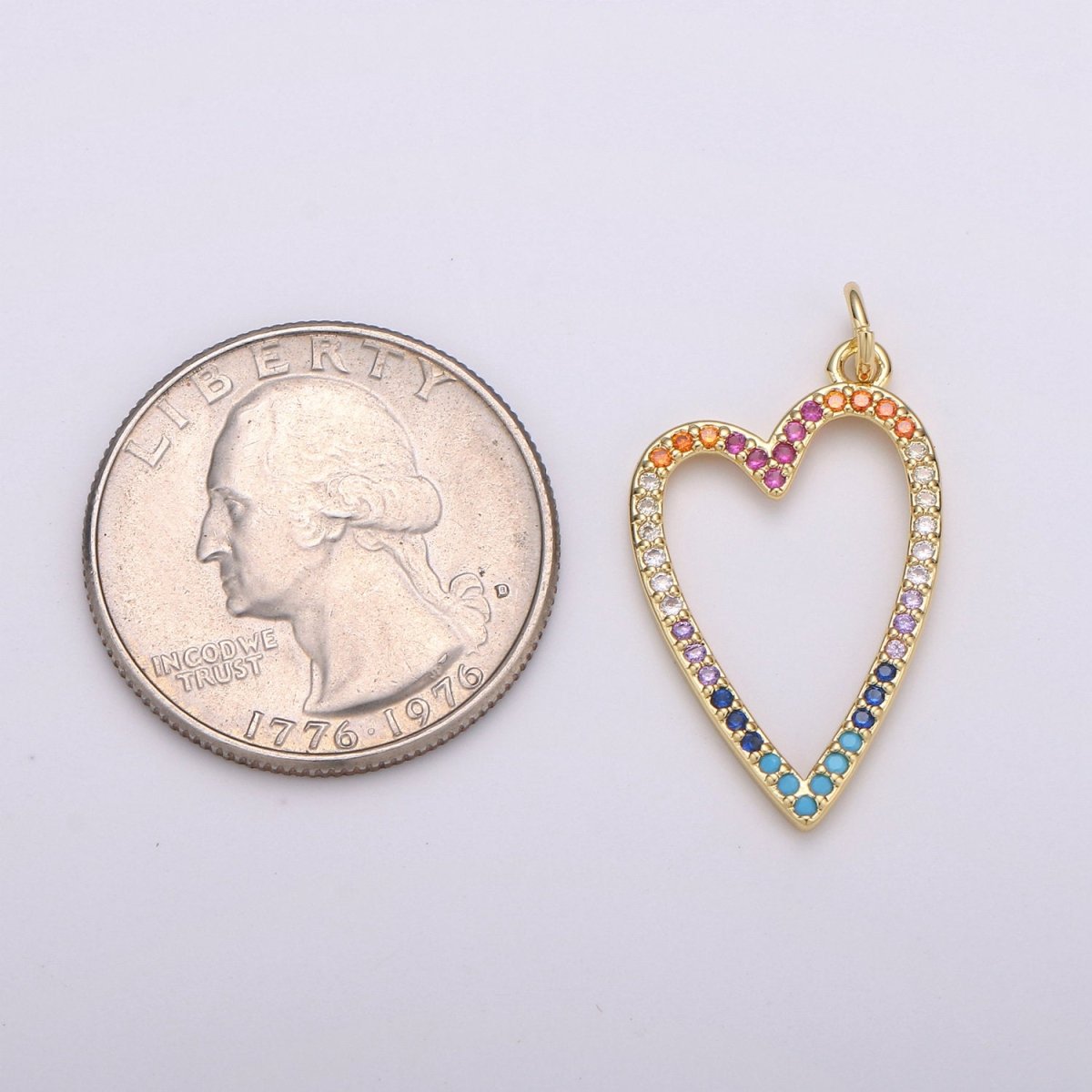 CZ Micro Pave Open Heart Pendant, Cubic Zirconia Pave Pendant, Fashion Jewelry Findings Love Necklace Charm in 14k gold filled charm D-349 - DLUXCA