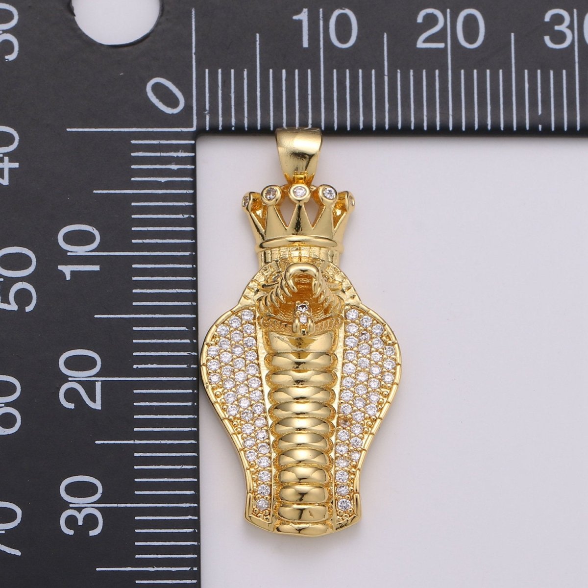 CZ Micro Pave Pendant 14k Gold Filled 3D King Cobra Head Pendant, Snake Charm, Serpent Jewelry for Statement Necklace Supply I-776 - DLUXCA