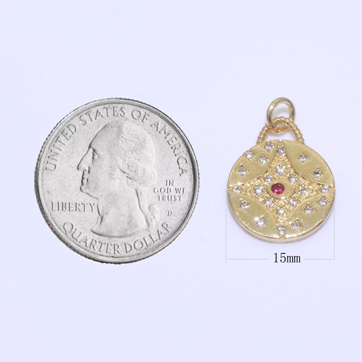 CZ Micro Pave Star Evil Eye Star on Coin Round Shape Pendant Charm Micro Pave Dainty Gold Charm for Necklace Bracelet Earring Supply M-418 - M-420 - DLUXCA