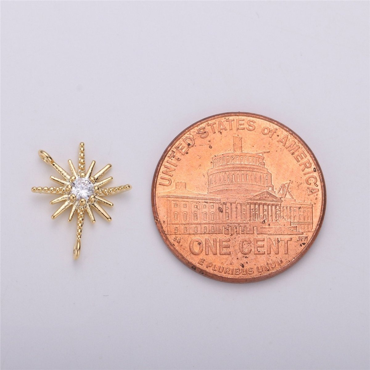 CZ Micro Pave Star Pendant Cubic Zirconia Gold Filled Starburst Bracelet Necklace Connector Charm F-290 - DLUXCA