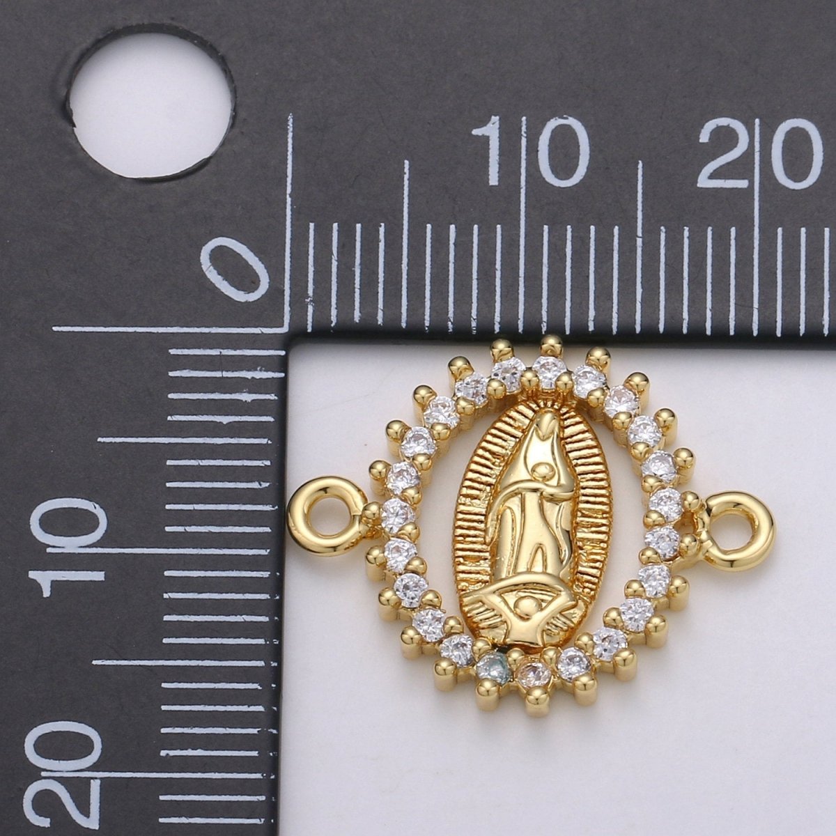 CZ Micro paved Gold Virgin Mother Mary Connectors, Catholic Baptism Charm, Medallion Religious Jewelry Craft Supply F-461 - DLUXCA