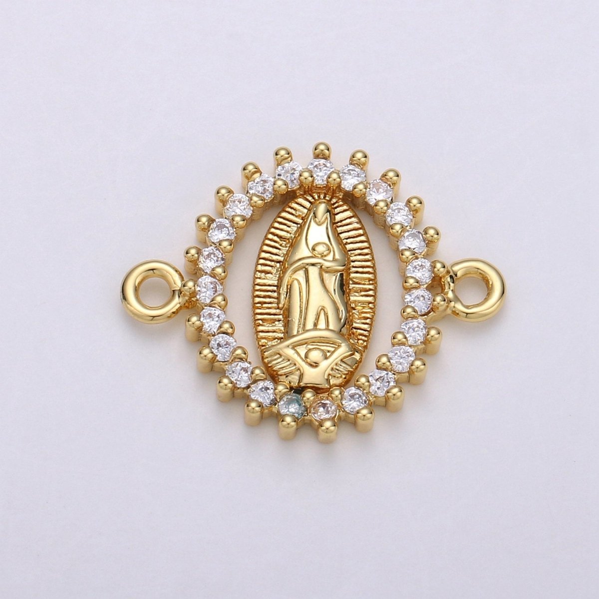 CZ Micro paved Gold Virgin Mother Mary Connectors, Catholic Baptism Charm, Medallion Religious Jewelry Craft Supply F-461 - DLUXCA