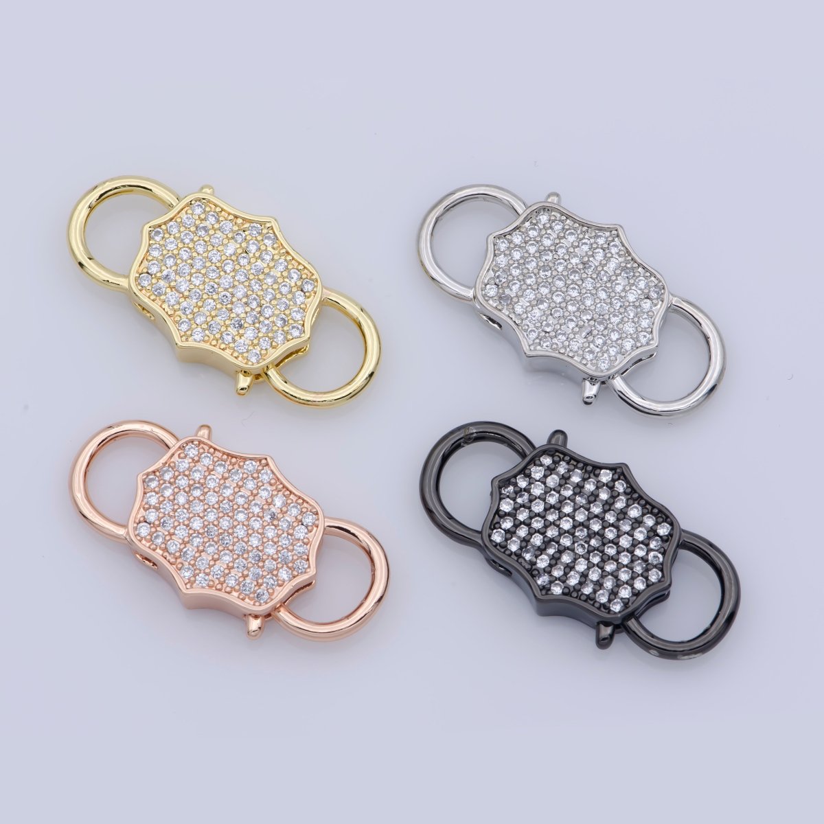 CZ Mirco Pave Clasp 26x15mm Bracelet Necklace Clasp Link Connector, Cubic Interlocking Clasp in Silver, Black, Rose Gold Filled Findings F-329 - DLUXCA