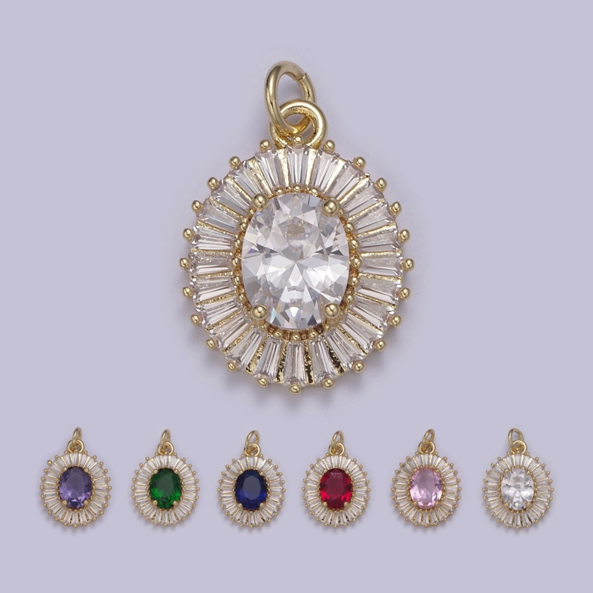 CZ Oval Charm Necklace 14k Gold Filled Dainty Oval CZ Baguette Halo Pendant, CZ Diamond Charm Necklace for Women, Cubic Zirconia Jewelry, Gifts for Her N-647 - N-652 - DLUXCA