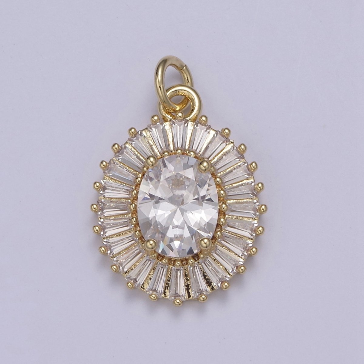 CZ Oval Charm Necklace 14k Gold Filled Dainty Oval CZ Baguette Halo Pendant, CZ Diamond Charm Necklace for Women, Cubic Zirconia Jewelry, Gifts for Her N-647 - N-652 - DLUXCA