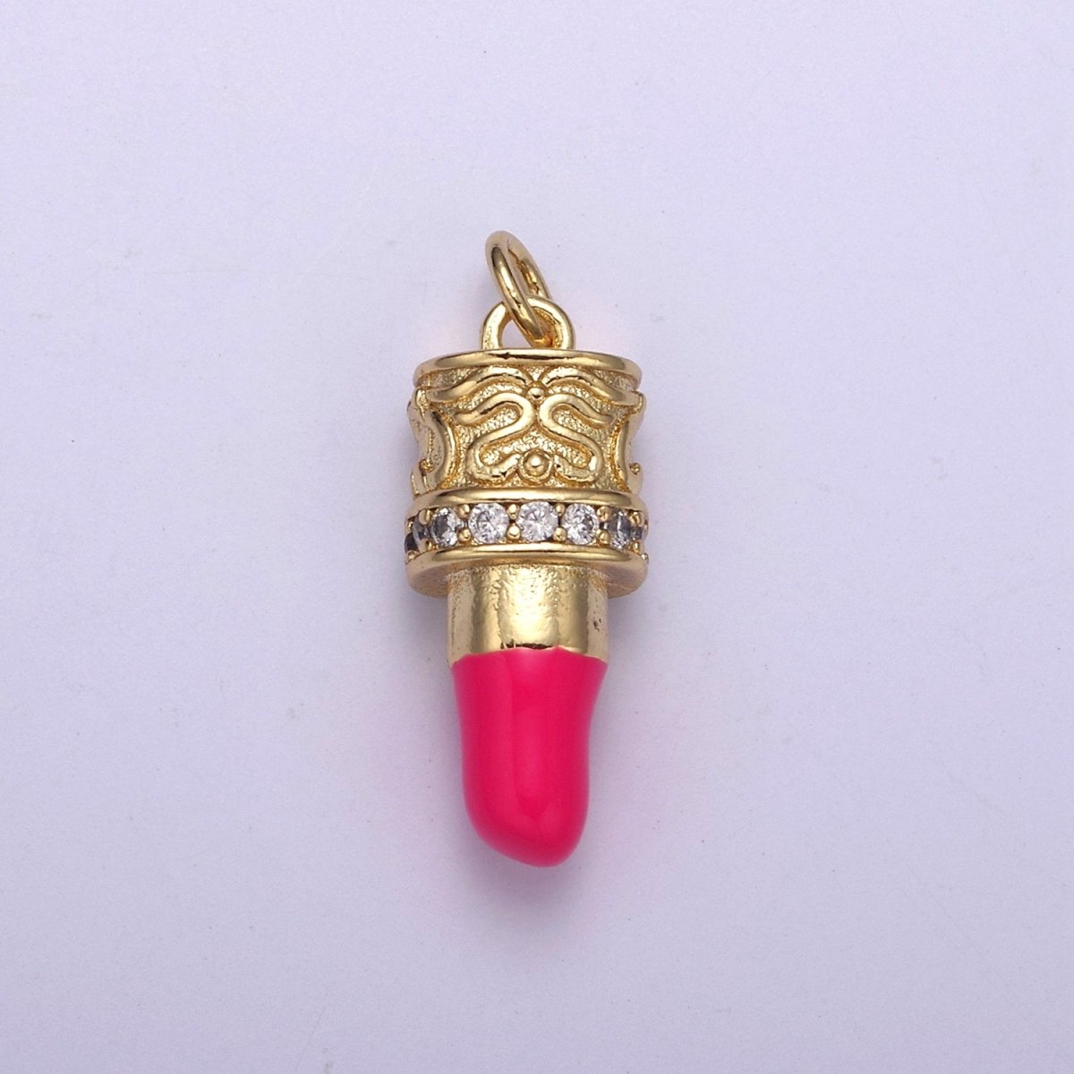 CZ Pave Pink Lipstick Charm, Lipstick Charm, Make-up Charm, Bracelet Charm, Necklace Charm,25X8.8mm, Jewelry Making Charm N-258 - N-260 - DLUXCA