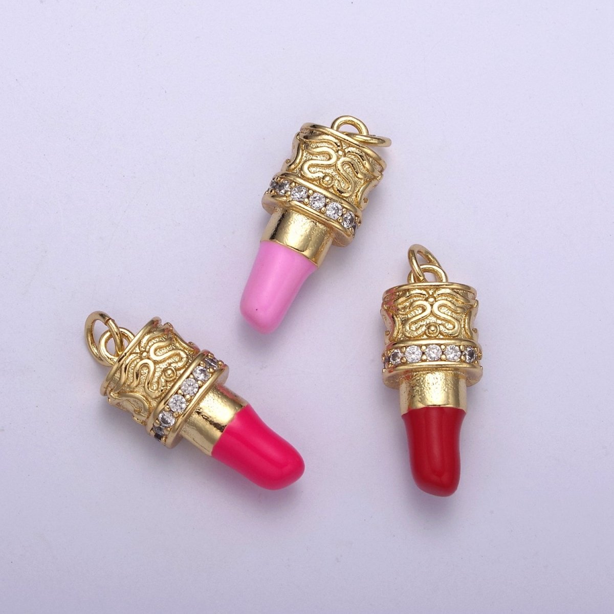 CZ Pave Pink Lipstick Charm, Lipstick Charm, Make-up Charm, Bracelet Charm, Necklace Charm,25X8.8mm, Jewelry Making Charm N-258 - N-260 - DLUXCA