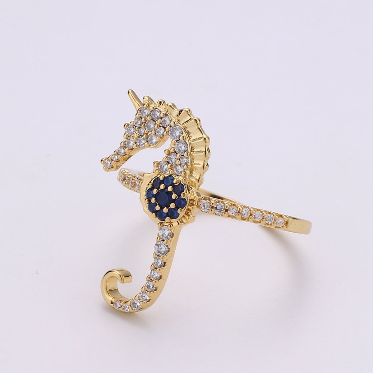 Cz Sea horse ring, Gold seahorse ring, stackable Animal ring Under the Sea Jewelry Inspired Accessory R-196 - DLUXCA