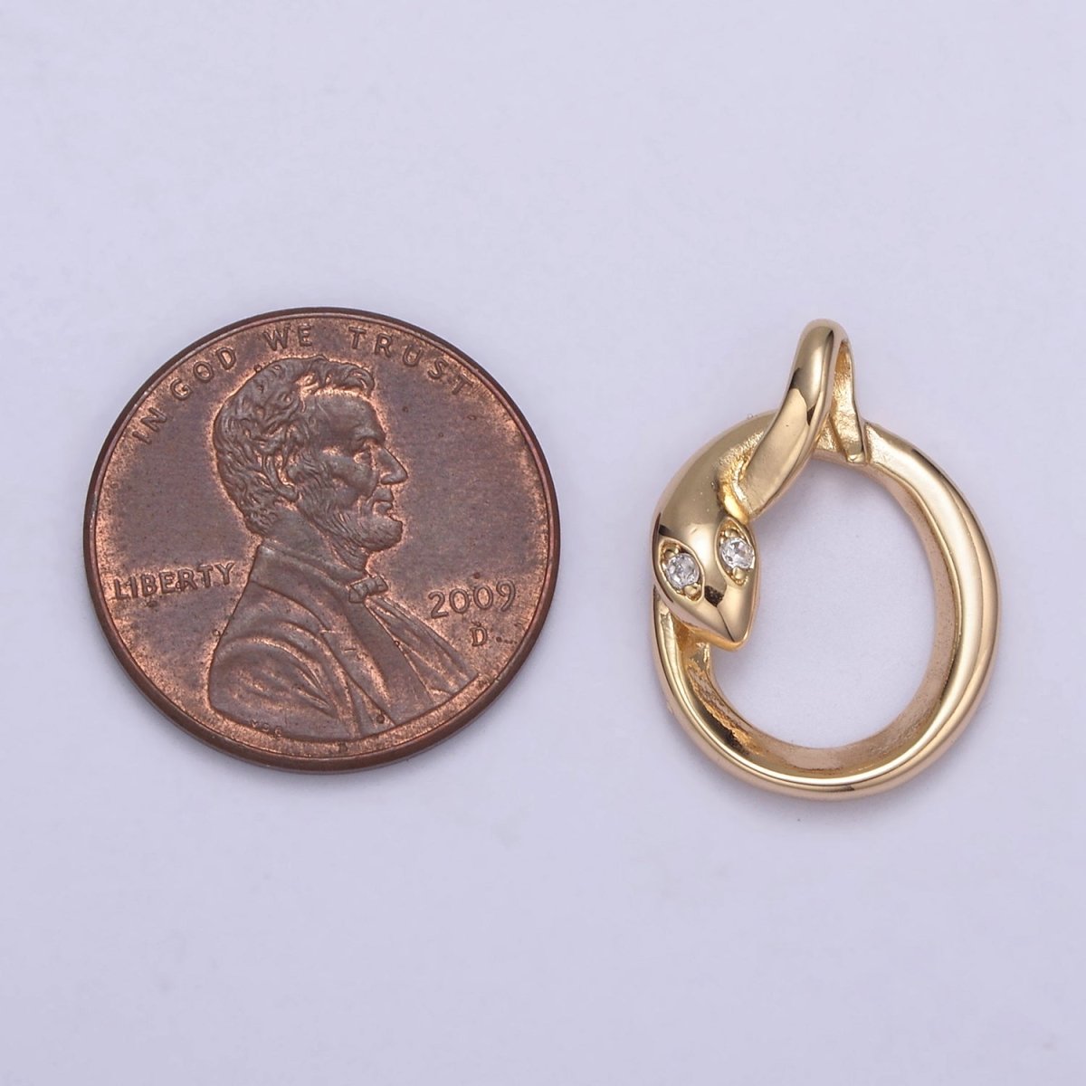 CZ Snake Serpent Serpentine Charm Reptile Pendant, Cubic Zirconia Snake Gold Filled Charm, Animal Chinese Zodiac H-552 - DLUXCA