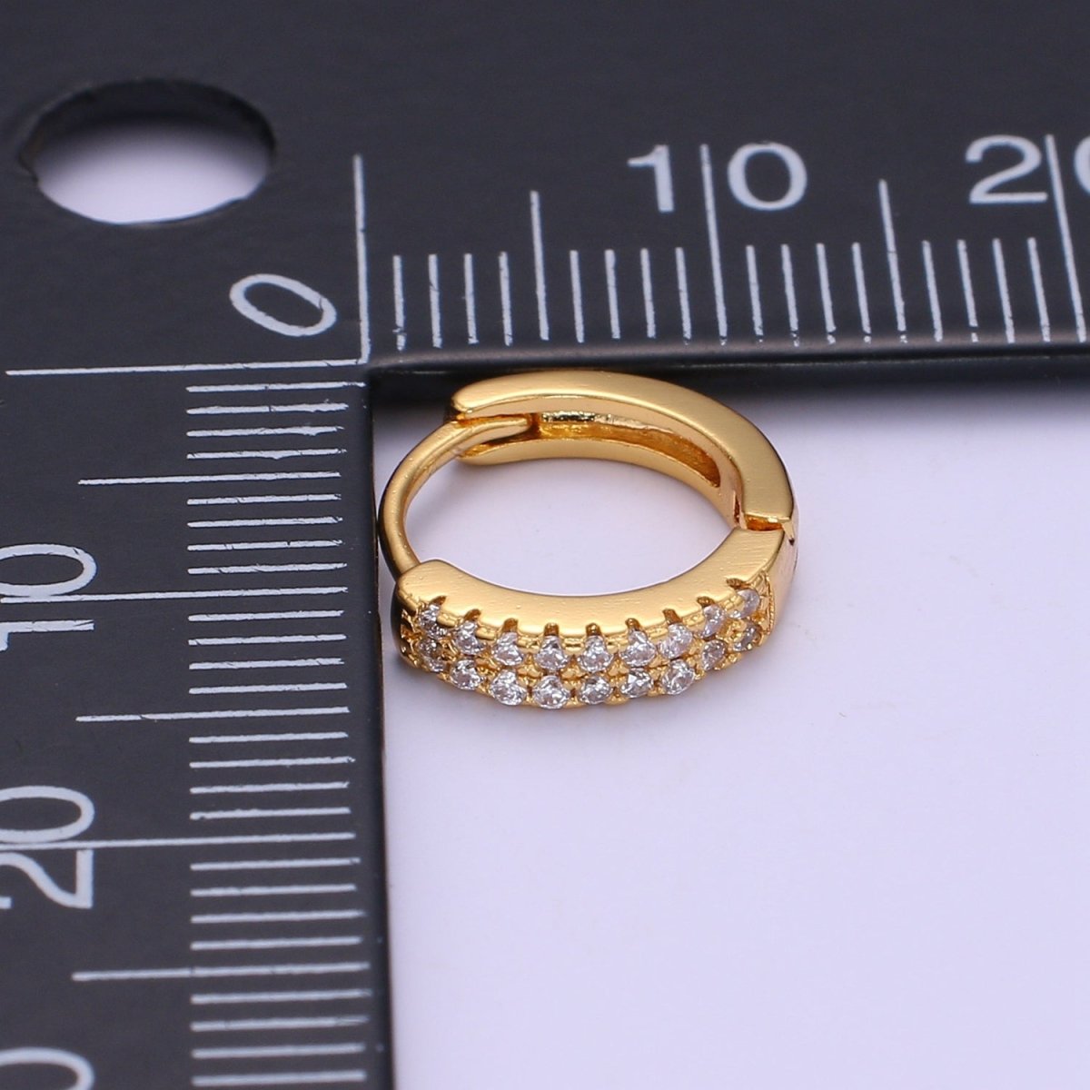 Dainty 11MM huggie hoop earrings, Small cz gold hoops with diamonds, Pavé setting small hoops, minimalist jewelry with open link for charm P-086 P-087 - DLUXCA