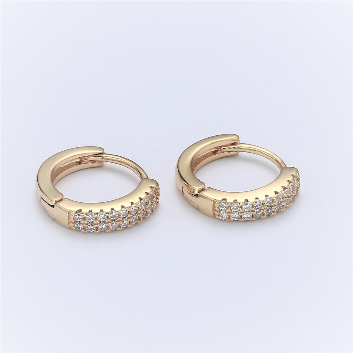 Dainty 11MM huggie hoop earrings, Small cz gold hoops with diamonds, Pavé setting small hoops, minimalist jewelry with open link for charm P-086 P-087 - DLUXCA
