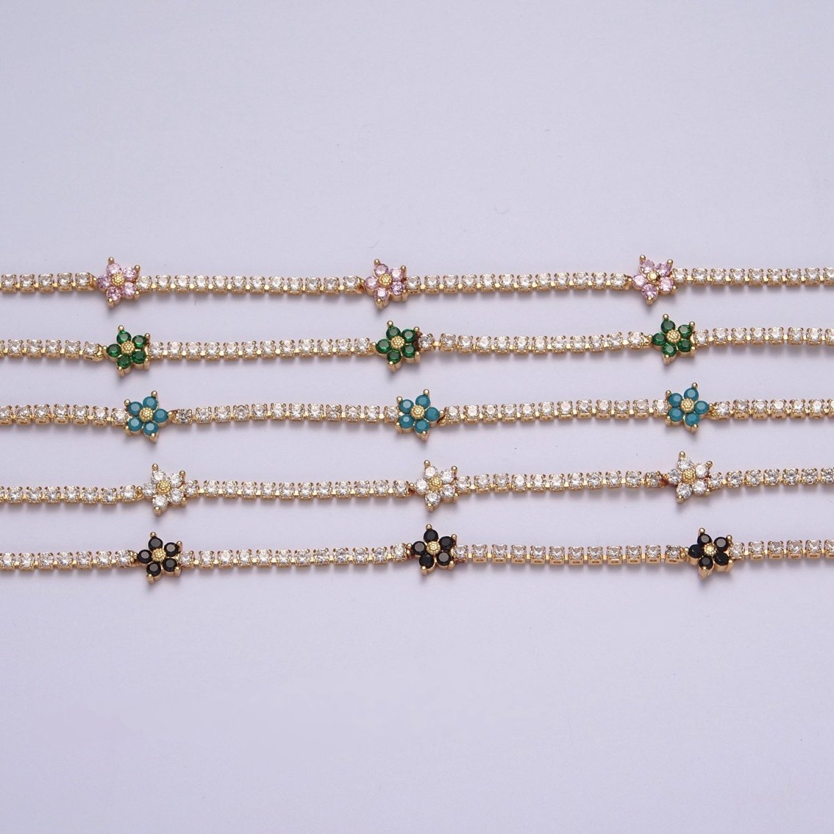 Dainty 13.75 Flower Tennis Chain Choker, Cubic Zirconia Necklace | WA-993 WA-994 WA-995 WA-996 WA-997 Clearance Pricing - DLUXCA