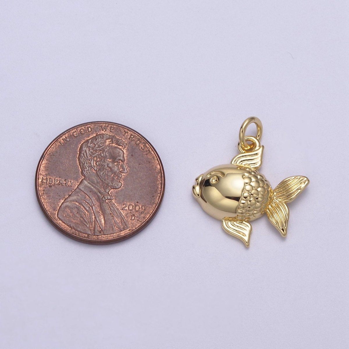 Dainty 14k Godl Filled Puffy Goldfish Pet Fish Charm Animal Pendant N-817 - DLUXCA