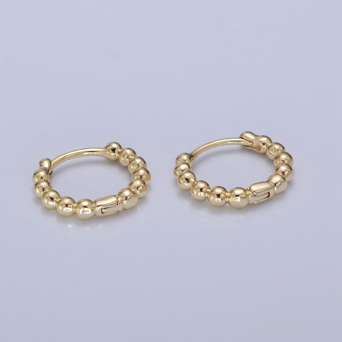 Dainty 14K Gold Filled Beaded Ball Round Bubble Huggie Hoop Earring | P-373 - DLUXCA