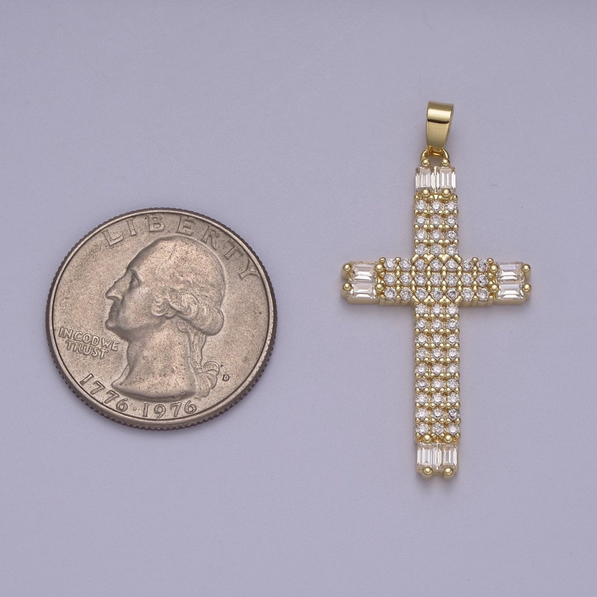 Dainty 14K Gold Filled Cross Pendant Clear CZ Cross Charm for Minimalist Jewelry N-609 - DLUXCA