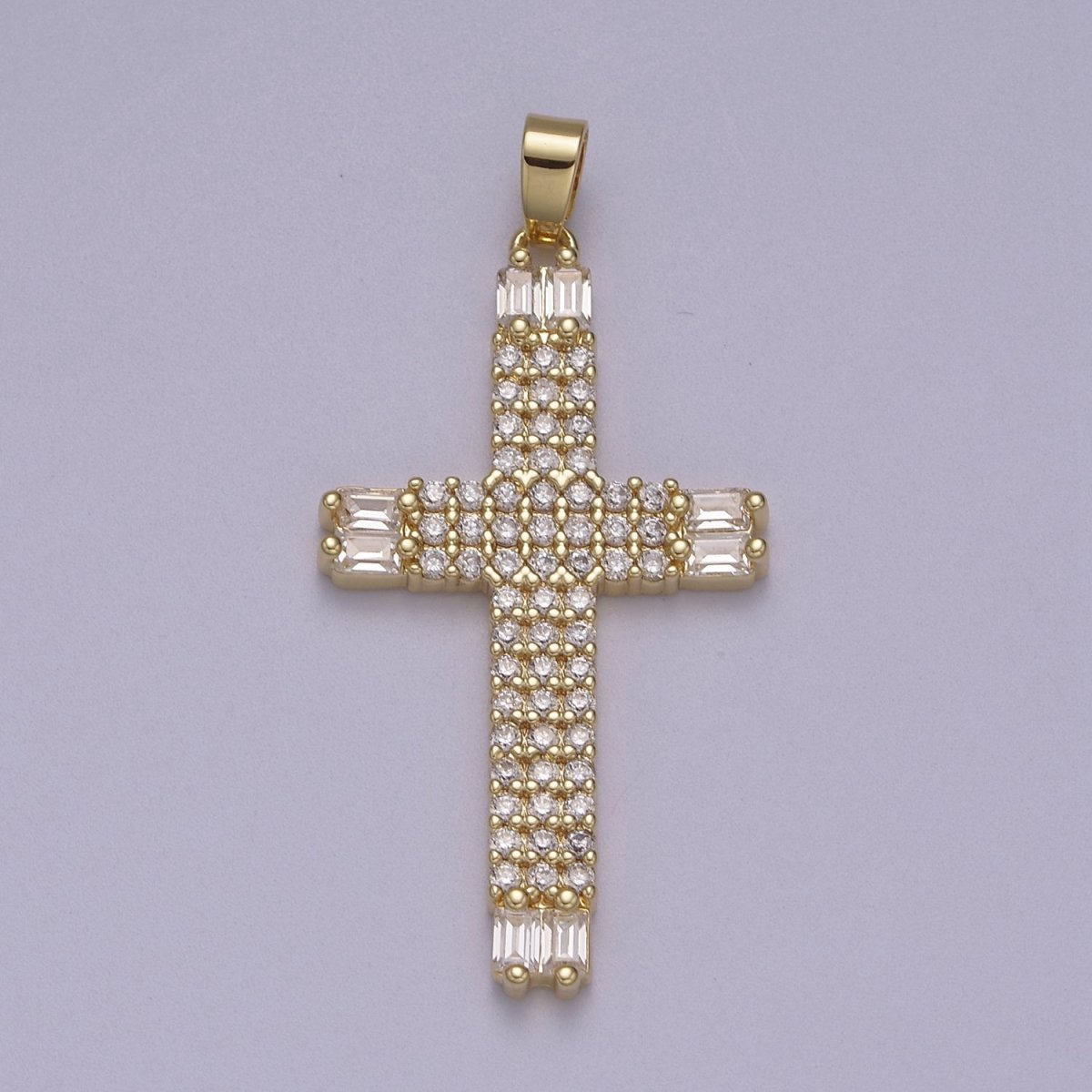 Dainty 14K Gold Filled Cross Pendant Clear CZ Cross Charm for Minimalist Jewelry N-609 - DLUXCA