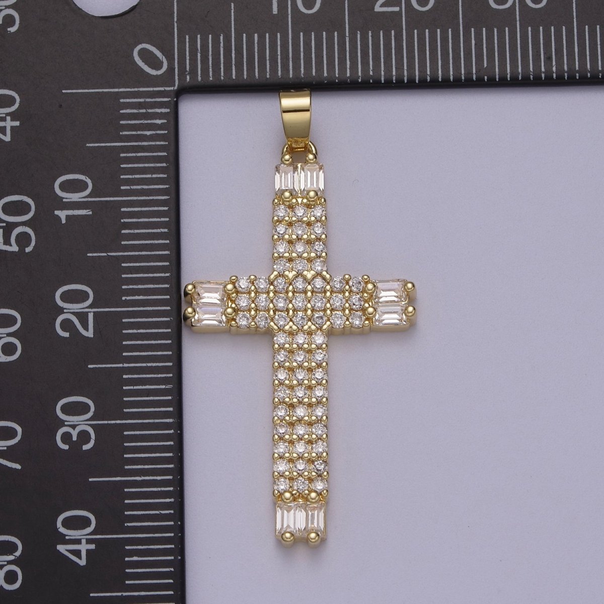 Dainty 14K Gold Filled Cross Pendant Clear CZ Cross Charm for Minimalist Jewelry N-609 - DLUXCA