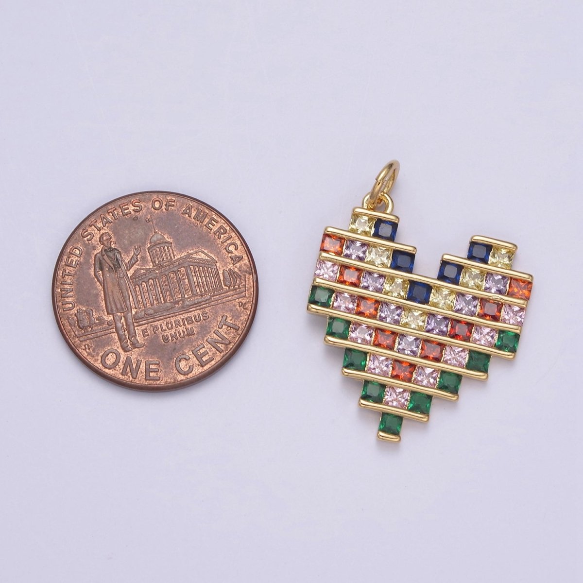 Dainty 14k Gold Filled Cubic Heart Charm with Colorful CZ Stone for Add on Charm Valentine Jewelry Supply N-756 - DLUXCA