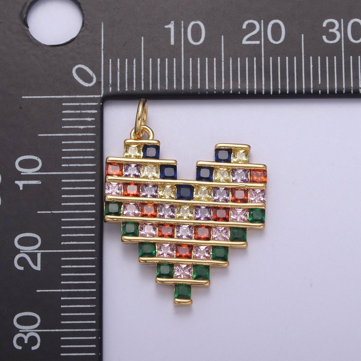 Dainty 14k Gold Filled Cubic Heart Charm with Colorful CZ Stone for Add on Charm Valentine Jewelry Supply N-756 - DLUXCA