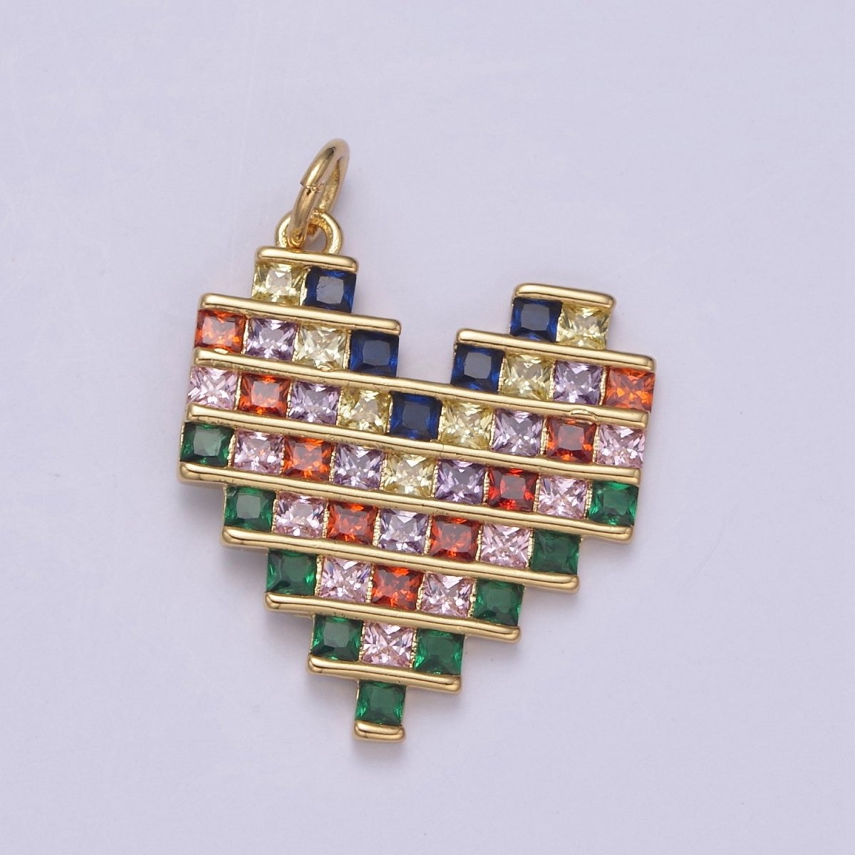 Dainty 14k Gold Filled Cubic Heart Charm with Colorful CZ Stone for Add on Charm Valentine Jewelry Supply N-756 - DLUXCA