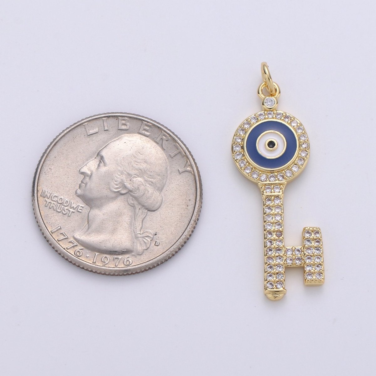 Dainty 14K Gold Filled Evil Eye Pendant Key Charm for Necklace Bracelet Component D-092 - DLUXCA
