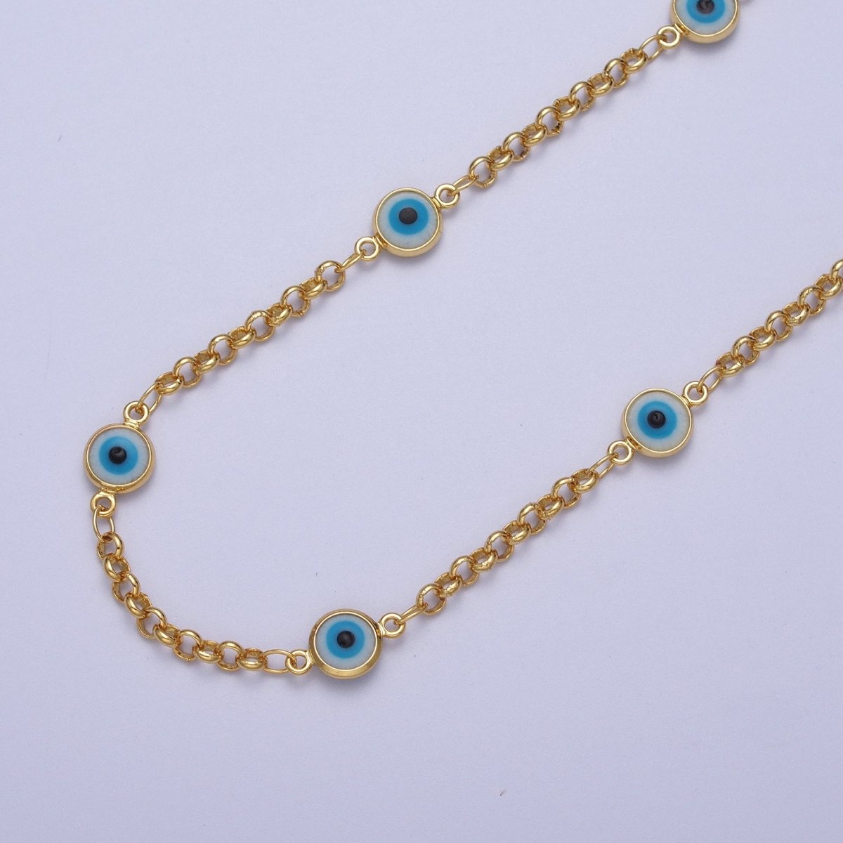 Dainty 14k Gold Filled Evil Eye Satellite Chain by Yard Enamel Evil Eye Beaded Satellite Chain Jewelry Making Supply Amulet Body Jewelry Component | ROLL-1212 Clearance Pricing - DLUXCA