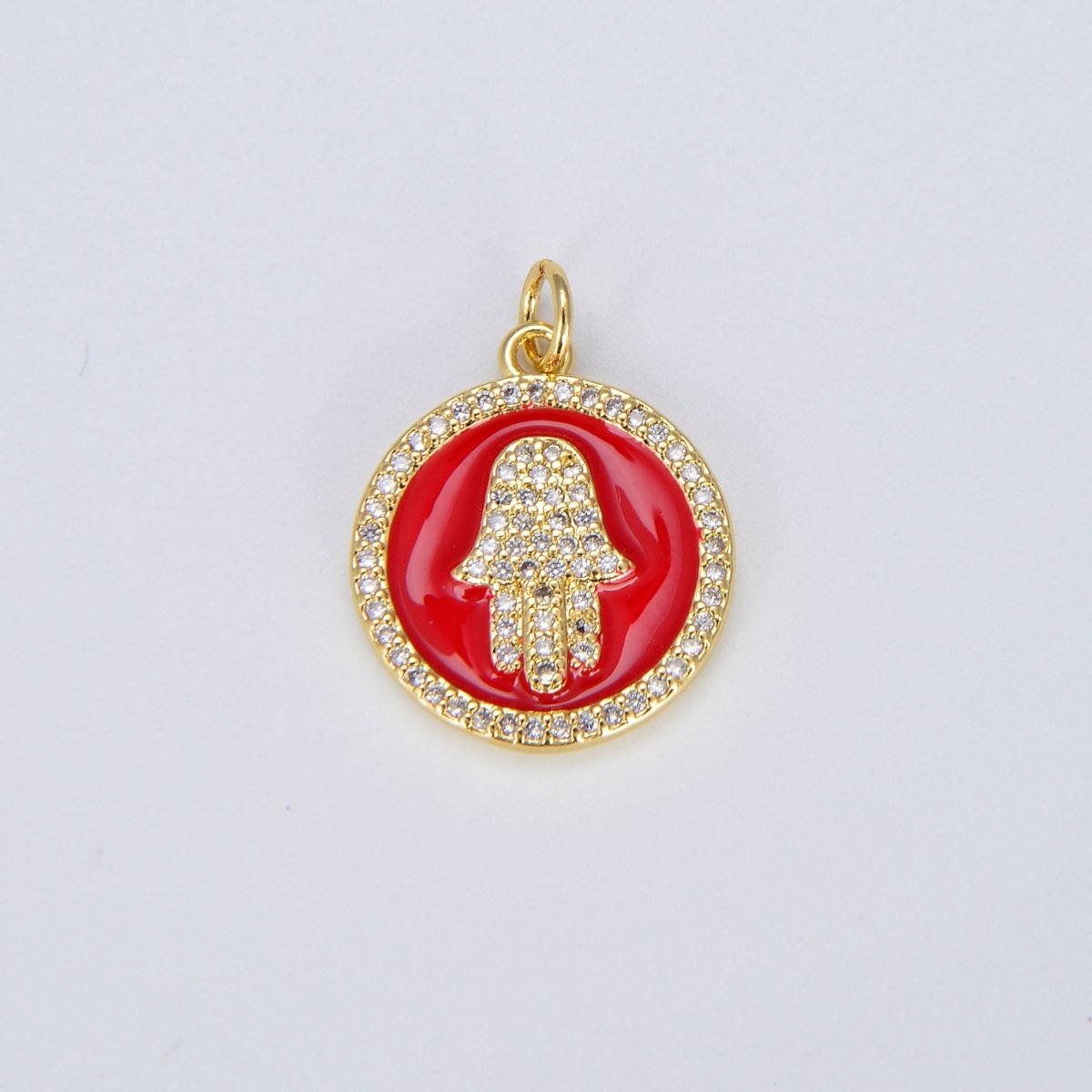 Dainty 14K Gold Filled Hamsa Hand Charm Coin Disc Hand of Fatima Pendant E-305 - E-311 - DLUXCA