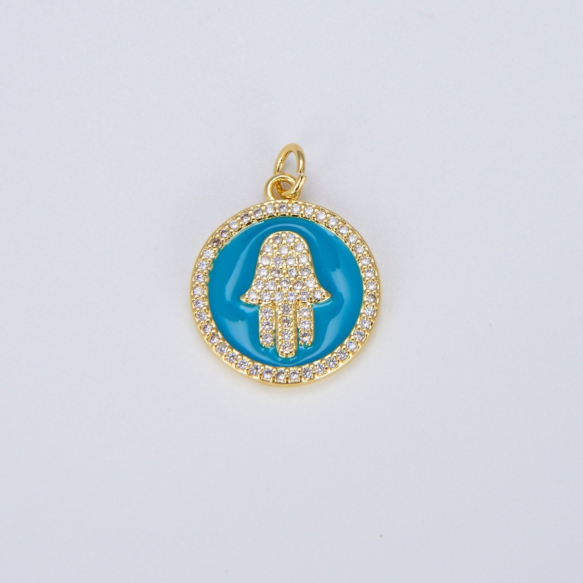 Dainty 14K Gold Filled Hamsa Hand Charm Coin Disc Hand of Fatima Pendant E-305 - E-311 - DLUXCA