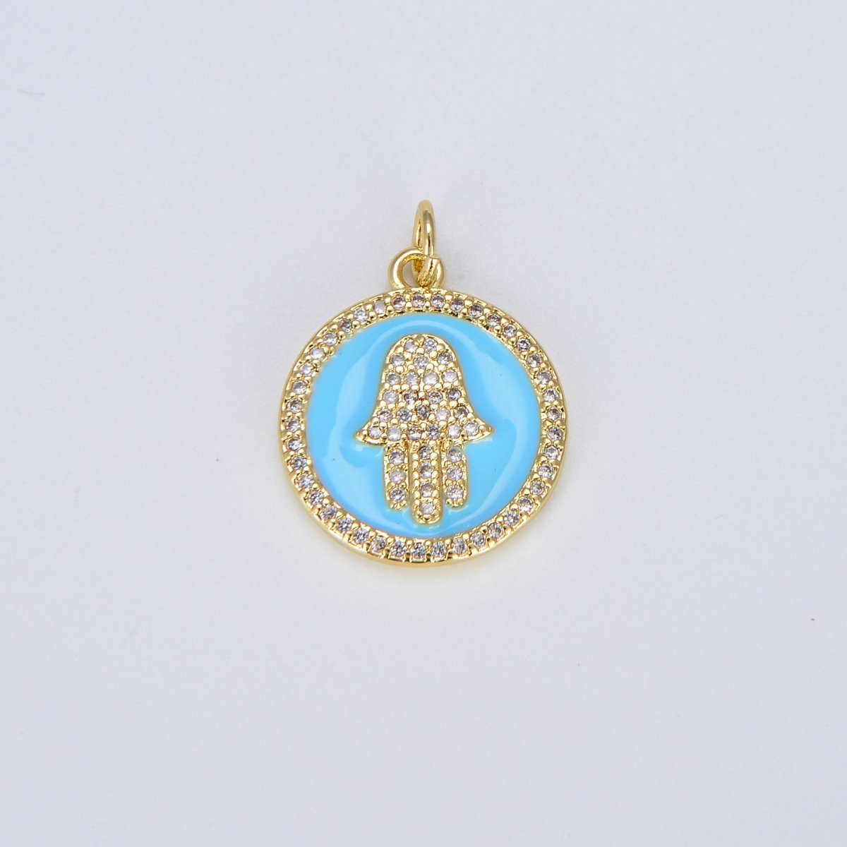 Dainty 14K Gold Filled Hamsa Hand Charm Coin Disc Hand of Fatima Pendant E-305 - E-311 - DLUXCA