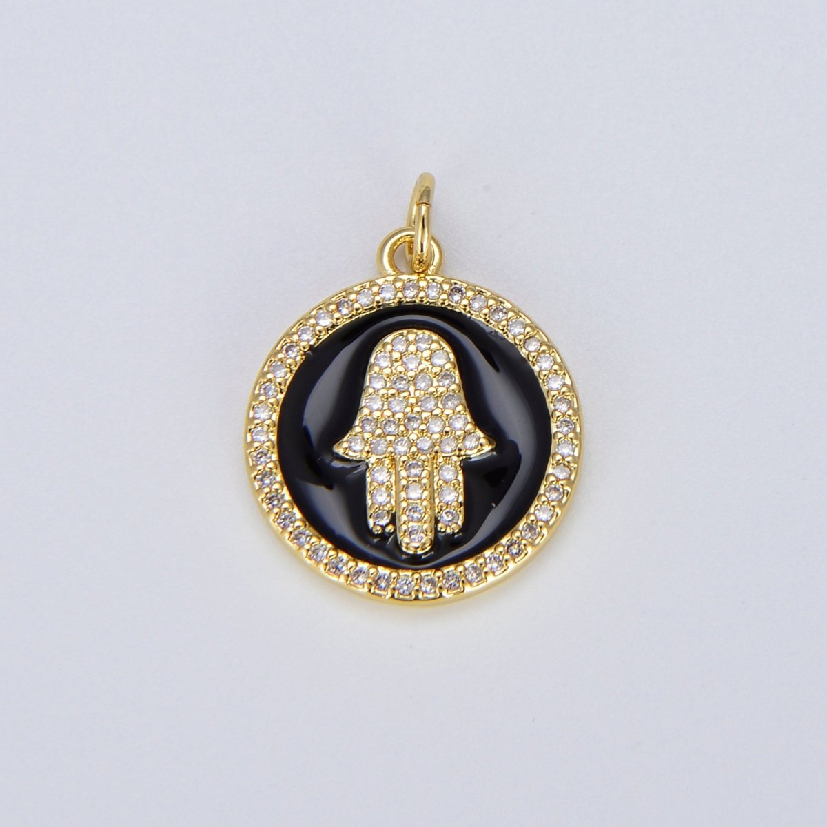 Dainty 14K Gold Filled Hamsa Hand Charm Coin Disc Hand of Fatima Pendant E-305 - E-311 - DLUXCA