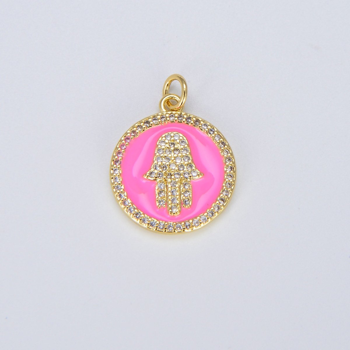 Dainty 14K Gold Filled Hamsa Hand Charm Coin Disc Hand of Fatima Pendant E-305 - E-311 - DLUXCA