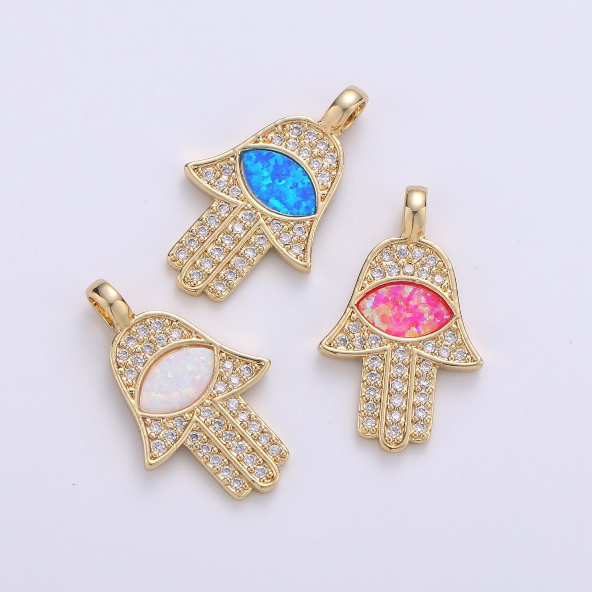 Dainty 14k Gold Filled Hamsa Hand Charm, Opal Hamsa Charm for Necklace Earring Bracelet Micro Pave Evil Eye Charm Supply J-020~J-022 - DLUXCA