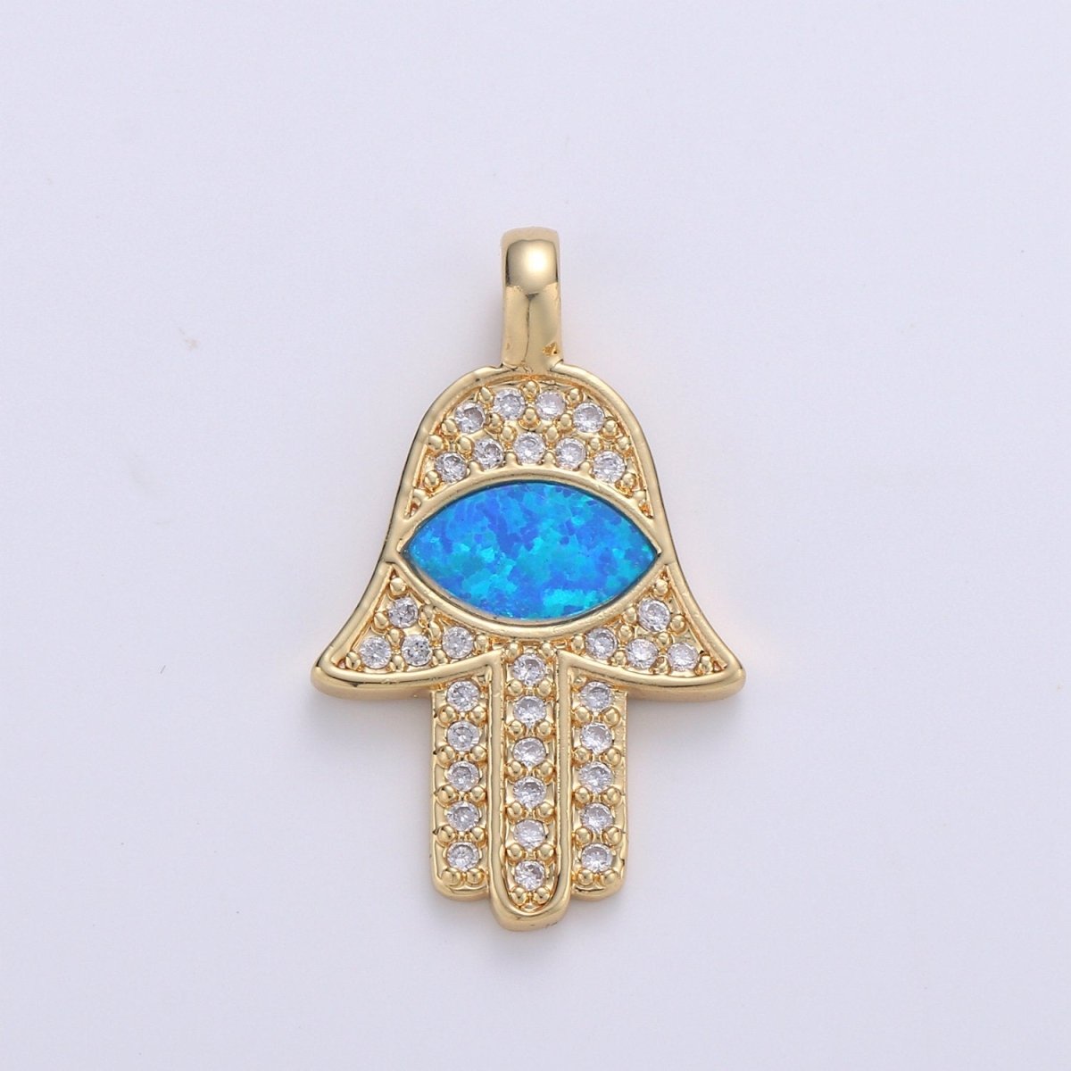 Dainty 14k Gold Filled Hamsa Hand Charm, Opal Hamsa Charm for Necklace Earring Bracelet Micro Pave Evil Eye Charm Supply J-020~J-022 - DLUXCA