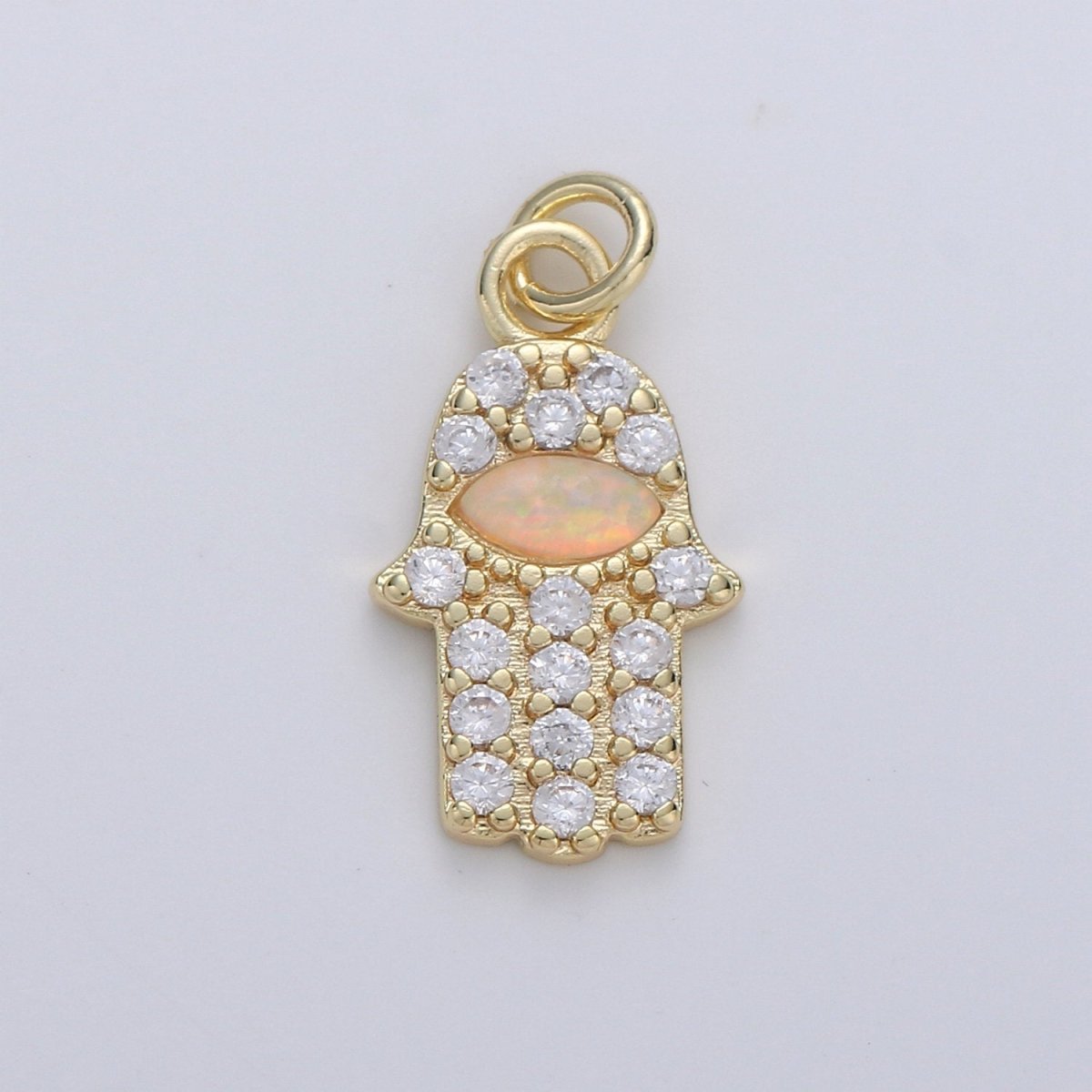 Dainty 14k Gold Filled Hamsa Hand Charm, Opal Hamsa Charm for Necklace Earring Bracelet Micro Pave Hand Charm Supply D-172 - DLUXCA