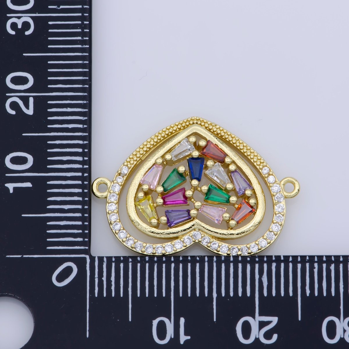 Dainty 14k Gold Filled Heart Charm, Micro Pave Connector Link, Multi Color Cubic Zirconia Charm Connector for Necklaec Bracelet Component F-347 - DLUXCA