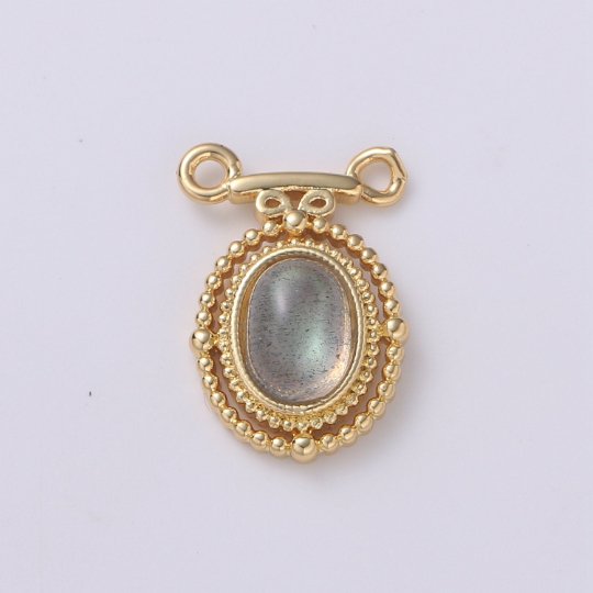 Dainty 14k Gold Filled Labradorite Charm Oval Medallion Pendant, 11x16.5mm, Gold Victorian Style Jewelry Double Bail Charm F-585 - DLUXCA