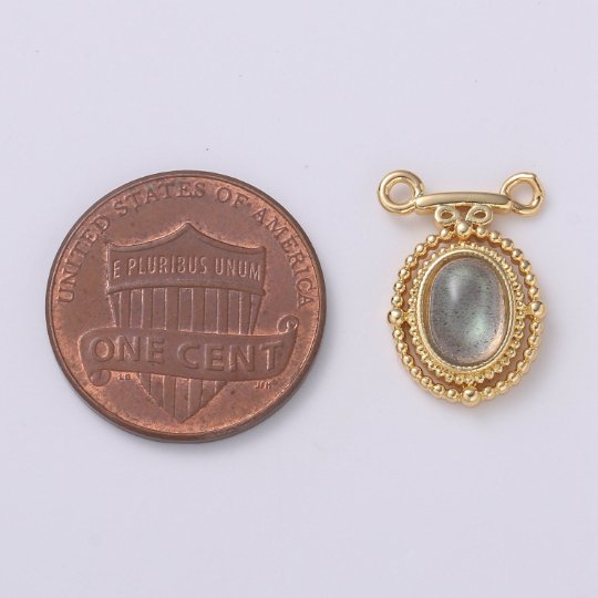 Dainty 14k Gold Filled Labradorite Charm Oval Medallion Pendant, 11x16.5mm, Gold Victorian Style Jewelry Double Bail Charm F-585 - DLUXCA