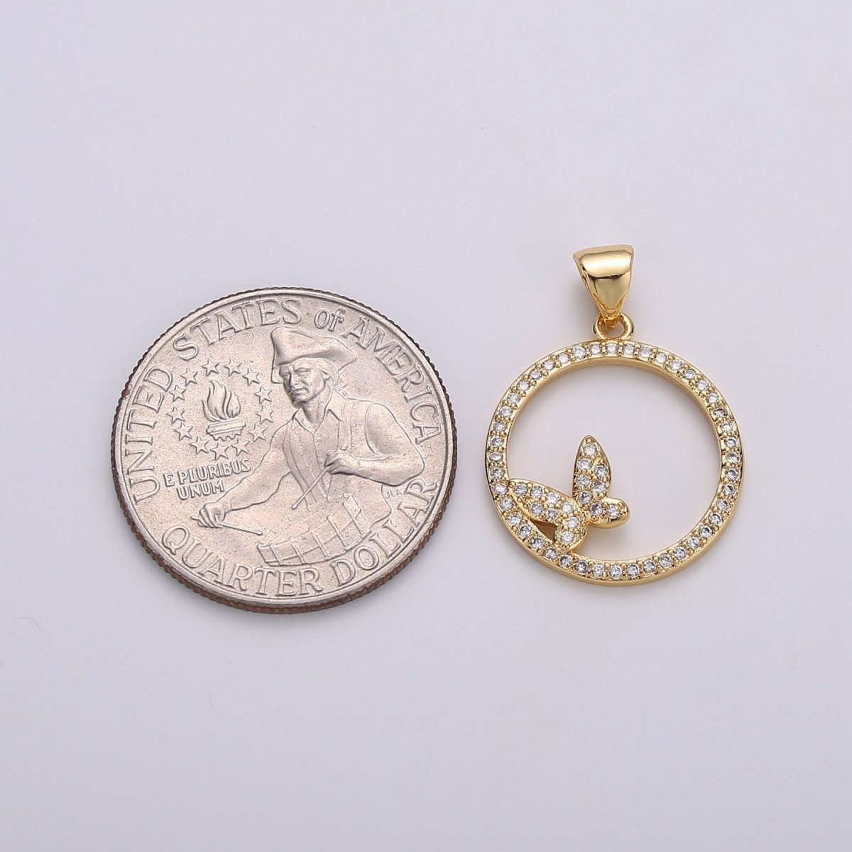 Dainty 14k Gold Filled Micro Pave Butterfly Charm, Round Circle Mariposa Pendant Charm, Gold Filled Charm, For DIY Jewelry I-744 - DLUXCA